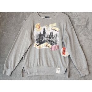 Harry Potter Sweatshirt Juniors Large Gray Hogwarts Gryffindor Graphic Top
